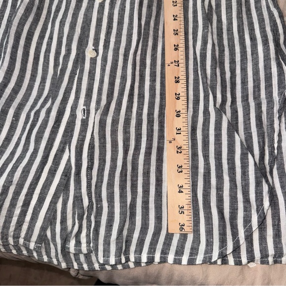 CP Shades Linen Stripe Shirt Dress Black White Button Front Tunic Minimalist - Picture 13 of 13